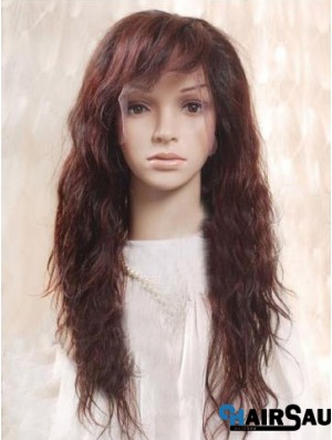 Auburn 100% Hand Tied Layered Wavy Remy Human Long Mono Wigs