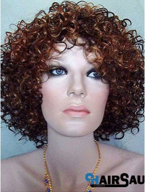 Kinky Layered Chin Length High Quality Auburn Synthetic Wigs