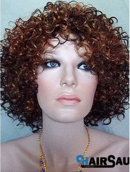 Kinky Layered Chin Length High Quality Auburn Synthetic Wigs