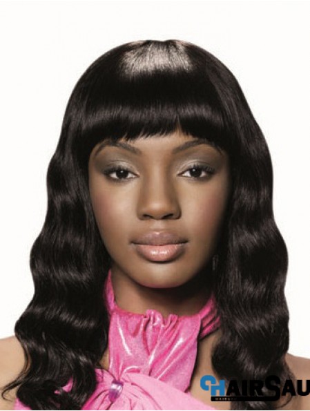 Long Black Wavy With Bangs New African American Wigs