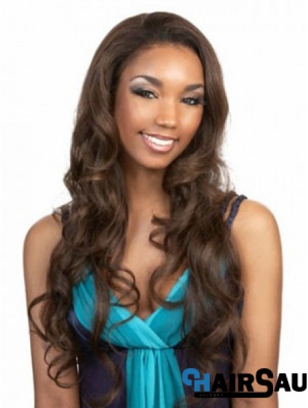 Long Brown Wavy Without Bangs Flexibility African American Wigs