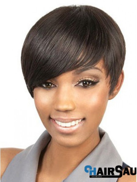 Cropped Brown Straight Boycuts Suitable African American Wigs