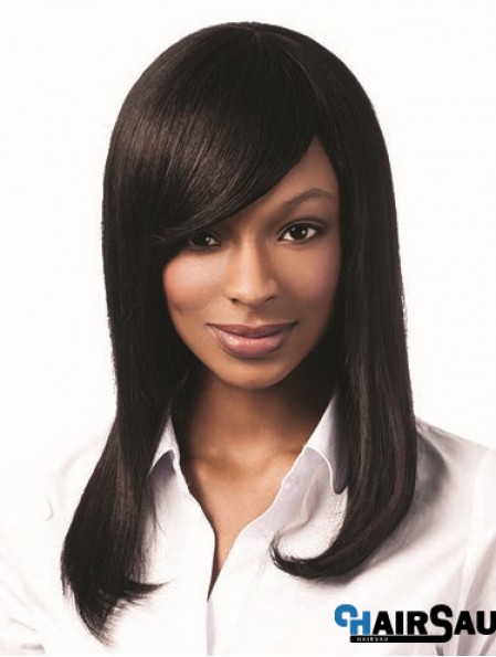 Long Black Yaki With Bangs Hairstyles African American Wigs