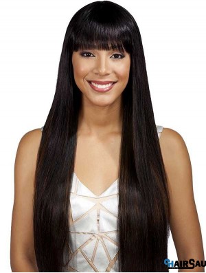 Long Black With Bangs Yaki Fashionable Full Lace Wigs