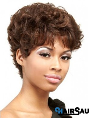 Cropped Auburn Curly Boycuts Convenient African American Wigs