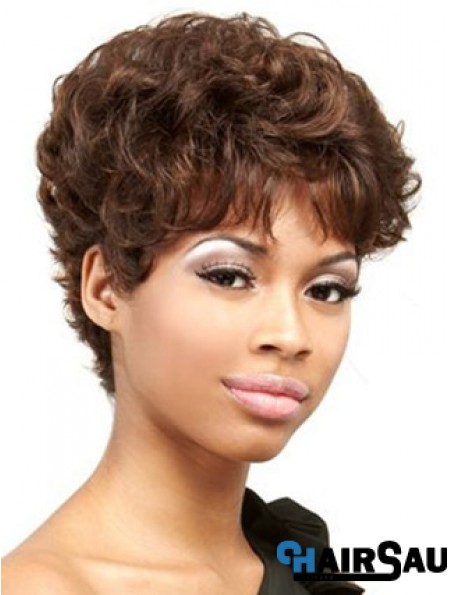 Cropped Auburn Curly Boycuts Convenient African American Wigs