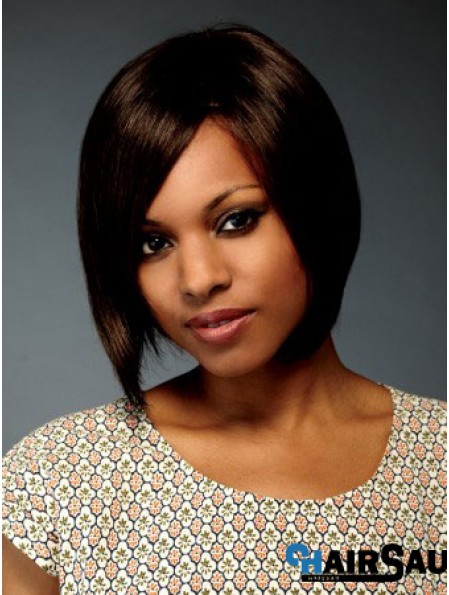 Chin Length Brown Straight Bobs Flexibility African American Wigs