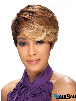 Cropped Brown Layered Capless Wavy Synthetic African Hairstyles