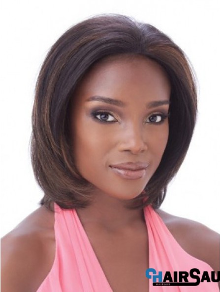 Without Bangs Hairstyles Straight Auburn Chin Length Human Hair Lace Front Wigs