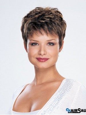 Straight Layered Cropped Modern Brown Synthetic Wigs