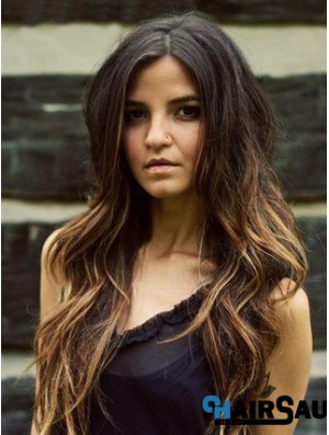 Long Ombre/2 Tone Wavy Without Bangs Fashionable African American Wigs