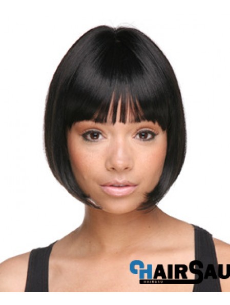 Chin Length Black Straight Bobs Designed African American Wigs