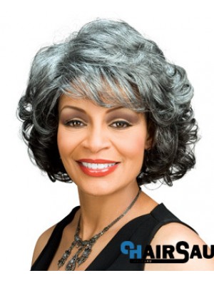 Great Chin Length Wavy Capless Grey Wigs