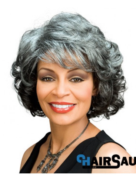 Great Chin Length Wavy Capless Grey Wigs