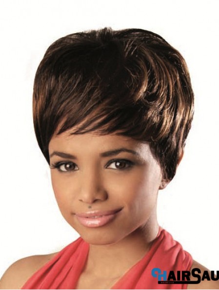 Short Brown Wavy With Bangs Stylish African American Wigs