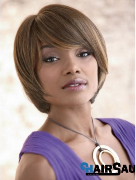 Chin Length Synthetic Blonde Capless With Bangs Hair Straighteners For African Hair