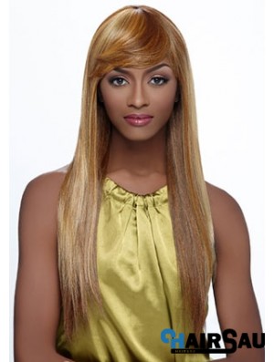 Long Blonde Straight With Bangs Fashionable African American Wigs