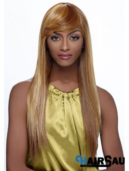 Long Blonde Straight With Bangs Fashionable African American Wigs