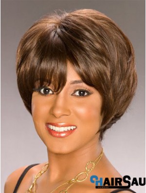 Bobs Capless Short Wavy Brown Synthetic African American Wigs UK