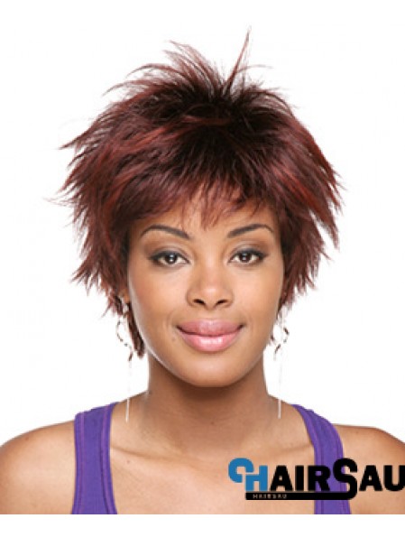 Short Red Straight Layered Sassy African American Wigs