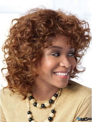 Affordable Auburn Shoulder Length With Bangs Curly Glueless Lace Front Wigs