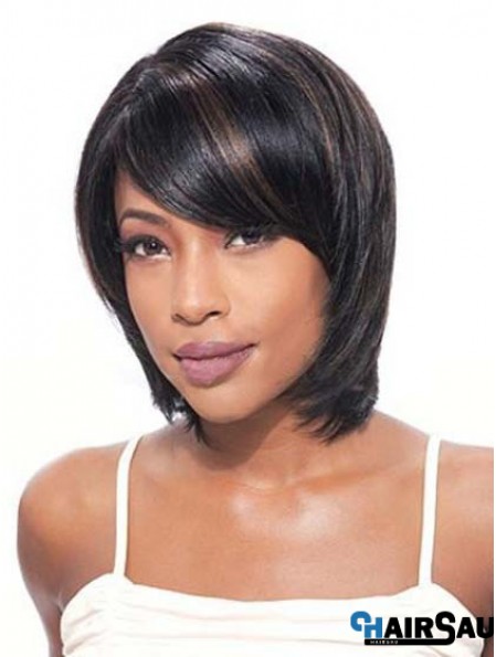 Bobs Beautiful Straight Black Chin Length Human Hair Lace Front Wigs