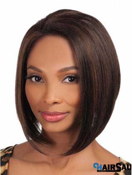 Chin Length Brown Yaki Without Bangs Comfortable African American Wigs