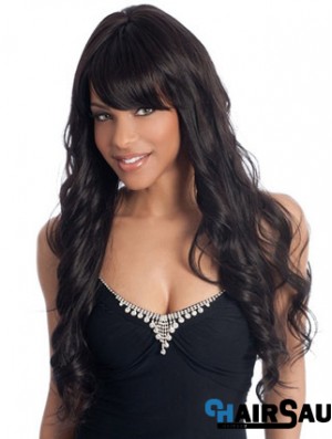 Long Black Wavy With Bangs Perfect African American Wigs