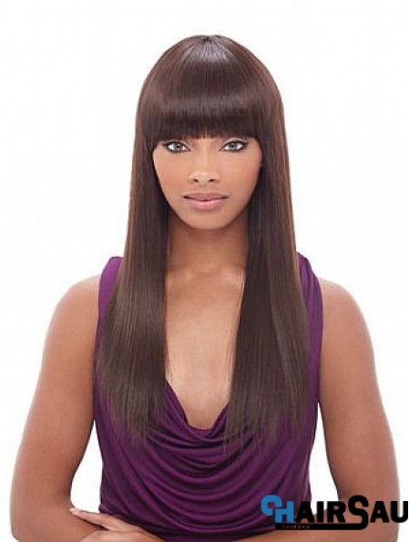 Long Auburn Yaki With Bangs Convenient African American Wigs