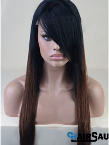 Long Straight With Bangs Full Lace 26 inch Stylish Black Women Wigs