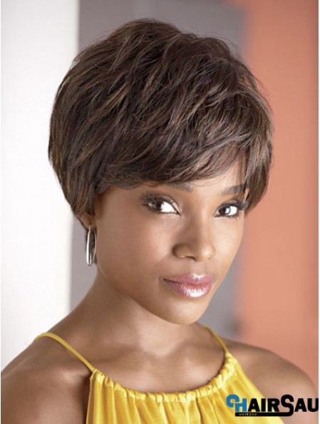 Cropped Brown Wavy Boycuts Fashionable African American Wigs