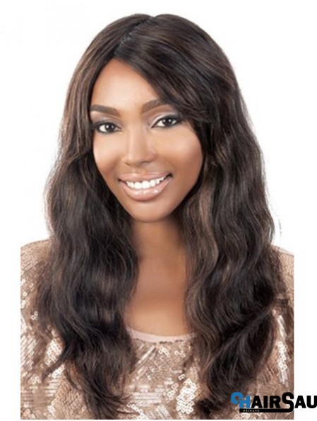 Long Brown Wavy Without Bangs Modern African American Wigs