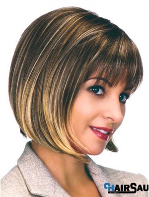 Capless Chin Length Straight Brown Flexibility Bob Wigs