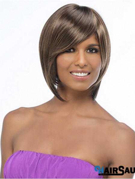 Chin Length Brown Straight Bobs Sleek African American Wigs