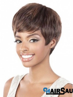 Short Brown Straight Layered Style African American Wigs