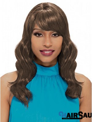 Shoulder Length Brown Wavy With Bangs New African American Wigs