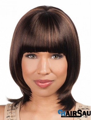 Sleek Chin Length Yaki 16 inch Synthetic Glueless Lace Front Wigs