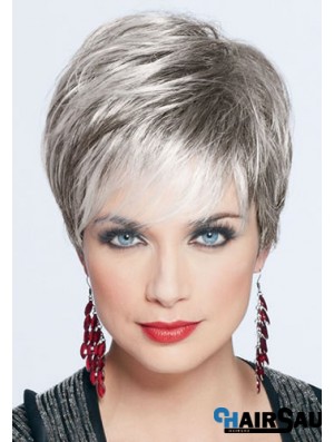 Short Grey Synthetic Wigs Cropped Length