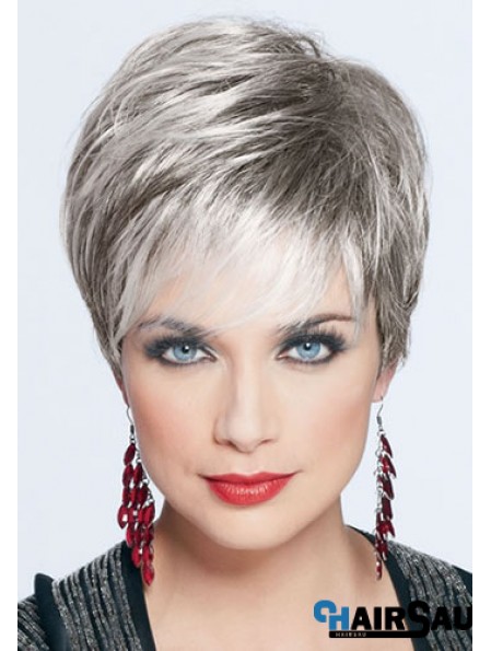 Short Grey Synthetic Wigs Cropped Length