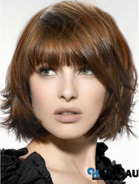 Synthetic Wigs UK Chin Length Brown Color Bobs Cut Straight Style