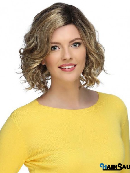 Blonde Stylish Curly Chin Length Synthetic Bob Wigs