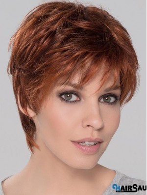 Synthetic Perfect Cropped Auburn Wavy Monofilament Wigs