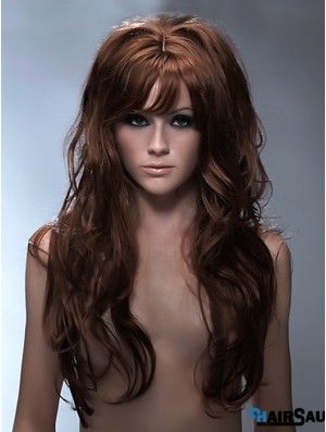 Long Synthetic Hair With Bangs Capless Wavy Style Auburb Color