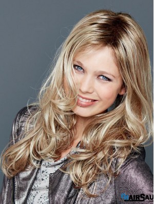 Without Bangs Lace Front 18 inch Wavy Blonde Long Wigs