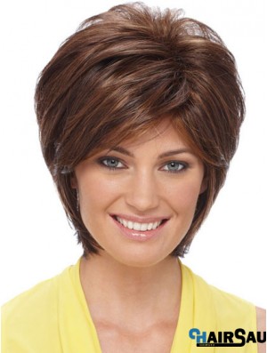 Sleek Synthetic Wigs Auburn Color Short Length Layered Style