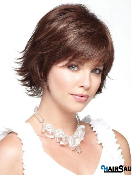 Monofilament Brown 10 inch Short With Bangs Heat Friendly Wigs