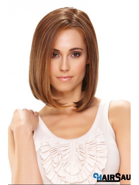 Synthetic Front Lace Wigs Chin Length Monofilament Straight Style Brown Color