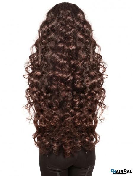 Long With Bangs Curly Brown Fashionable Synthetic Wigs