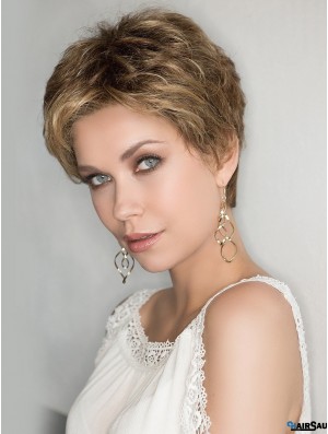 Fashion Blonde 100% Hand-tied 4 inch Curly Boycuts Synthetic Wigs For Women