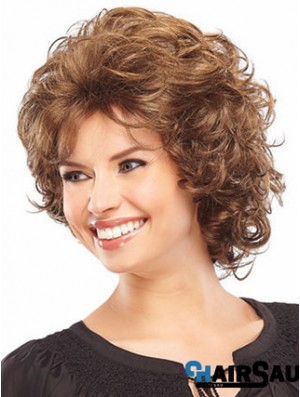 Synthetic Classic Wigs Layered Cut Curly Style Chin Length Auburn Color